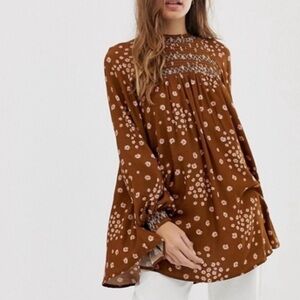 Free People Flowers in Her Hair Tunic XS Brown Floral